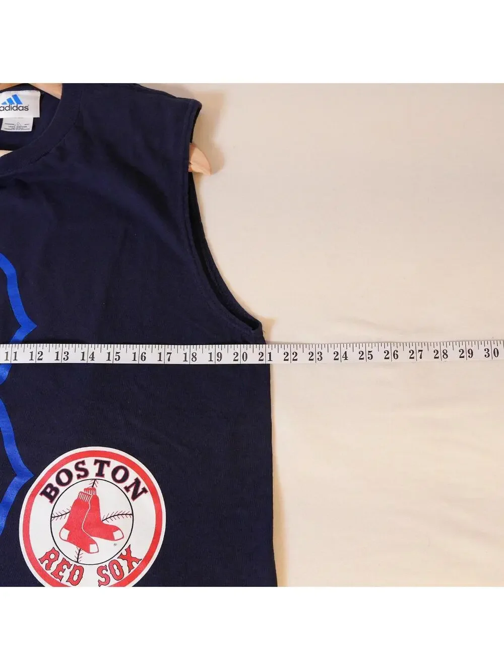 VTG adidas Boston Red Sox Sleeveless Tank Top Mens L MLB Graphic Navy USA Made